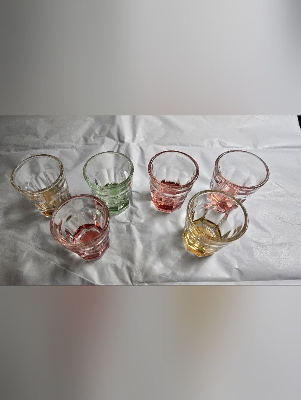 Vintage Set Of 6 Shot Glass - Green, Pink, Yellow